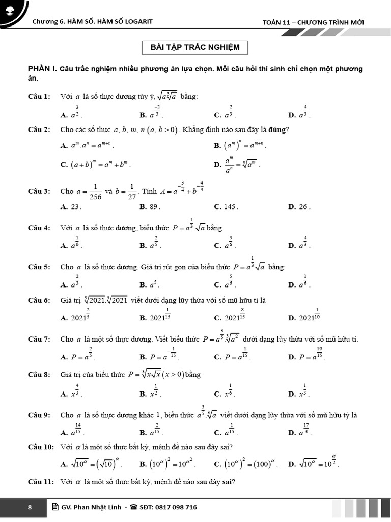 Chuyen de Ham So Mu Va Ham So Logarit Mon Toan 11 Chuong Trinh Moi | PDF