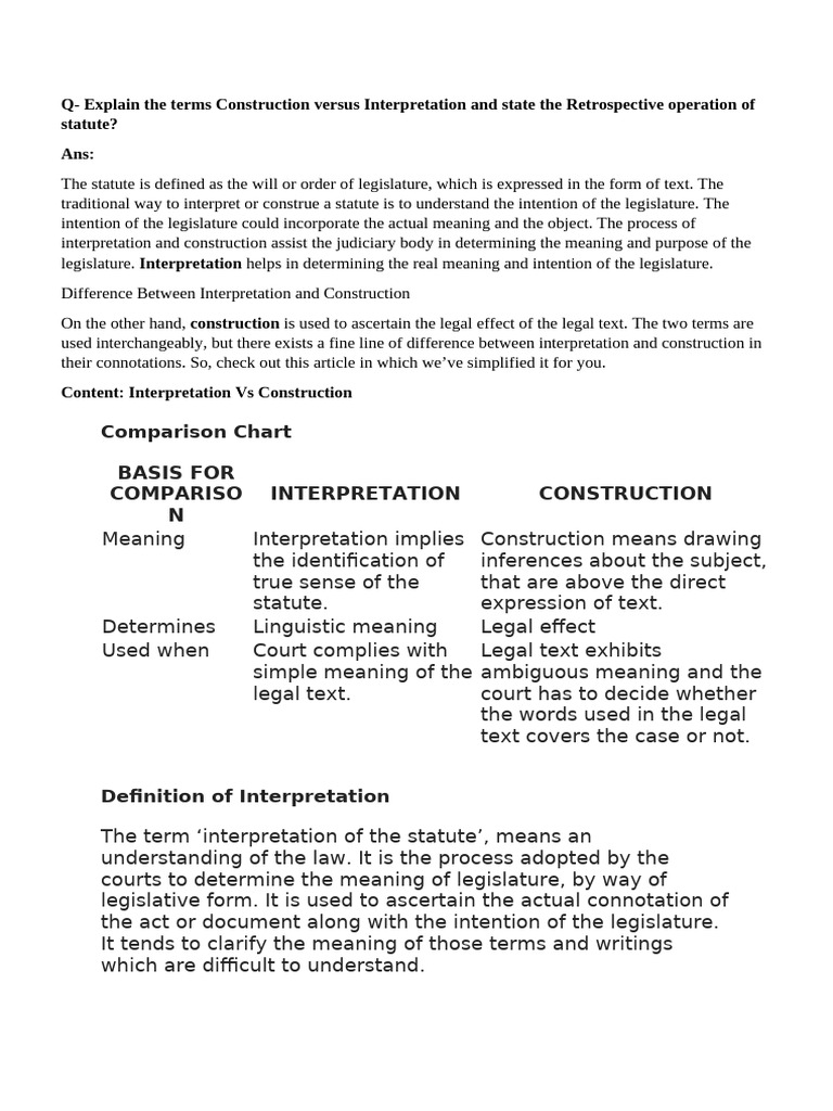 Interpretation vs Construction of Statutes | PDF | Statutory ...