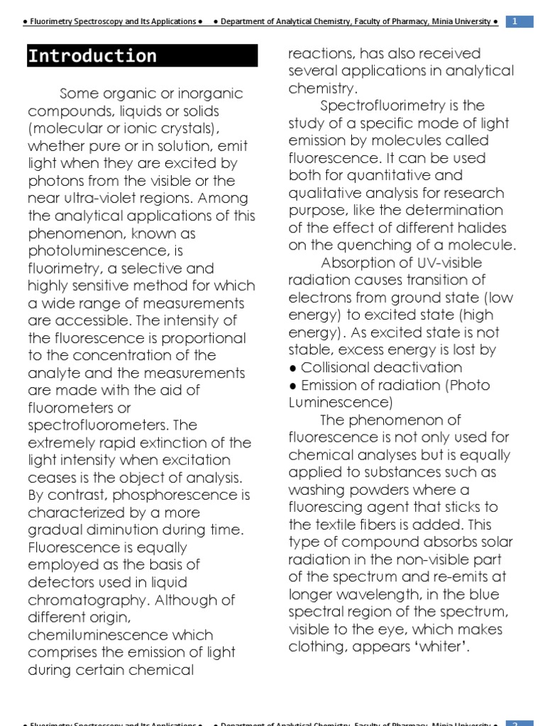 Applications of Fluorimetry Spectroscopy in Analytical Chemistry PDF