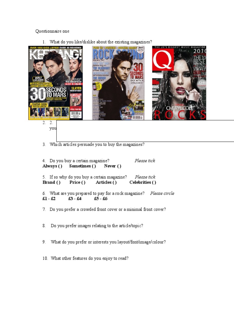 Rock Magazine Reader Preferences Survey | PDF