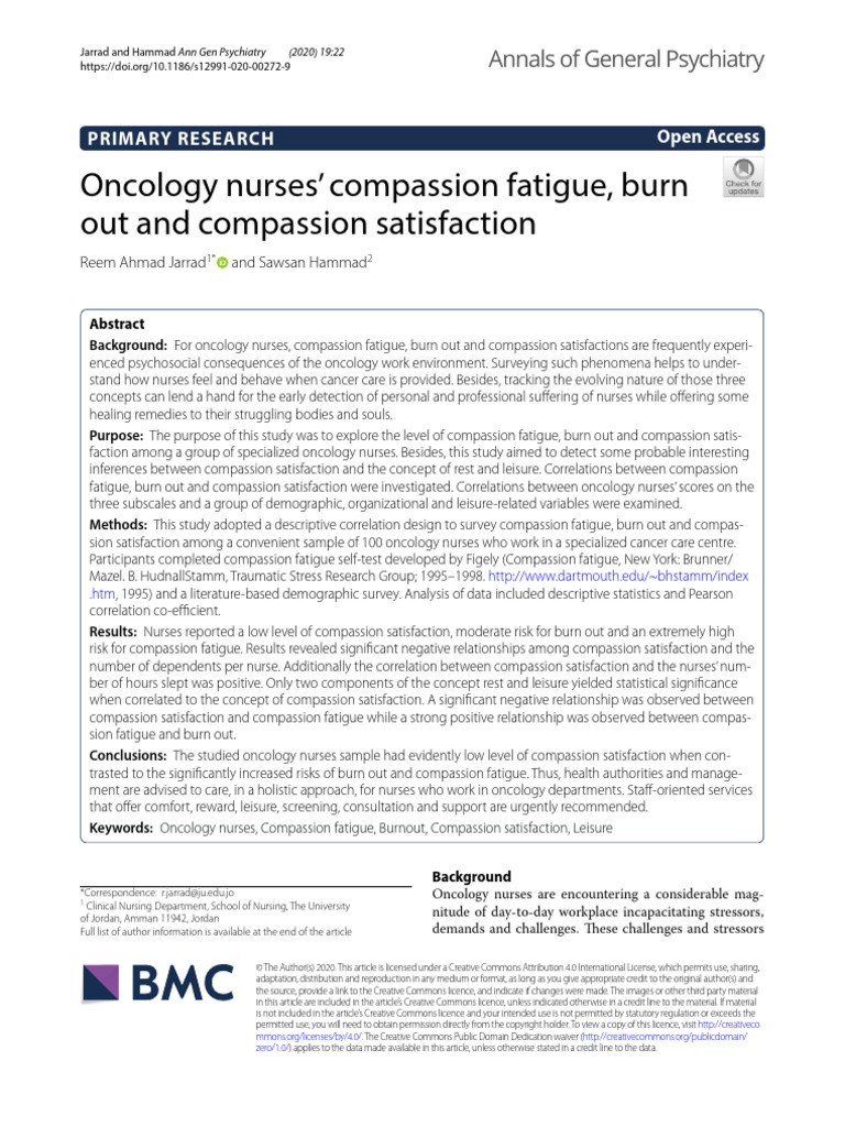 Oncology Nurses Compassion Fatigue Burn | PDF | Occupational Burnout ...