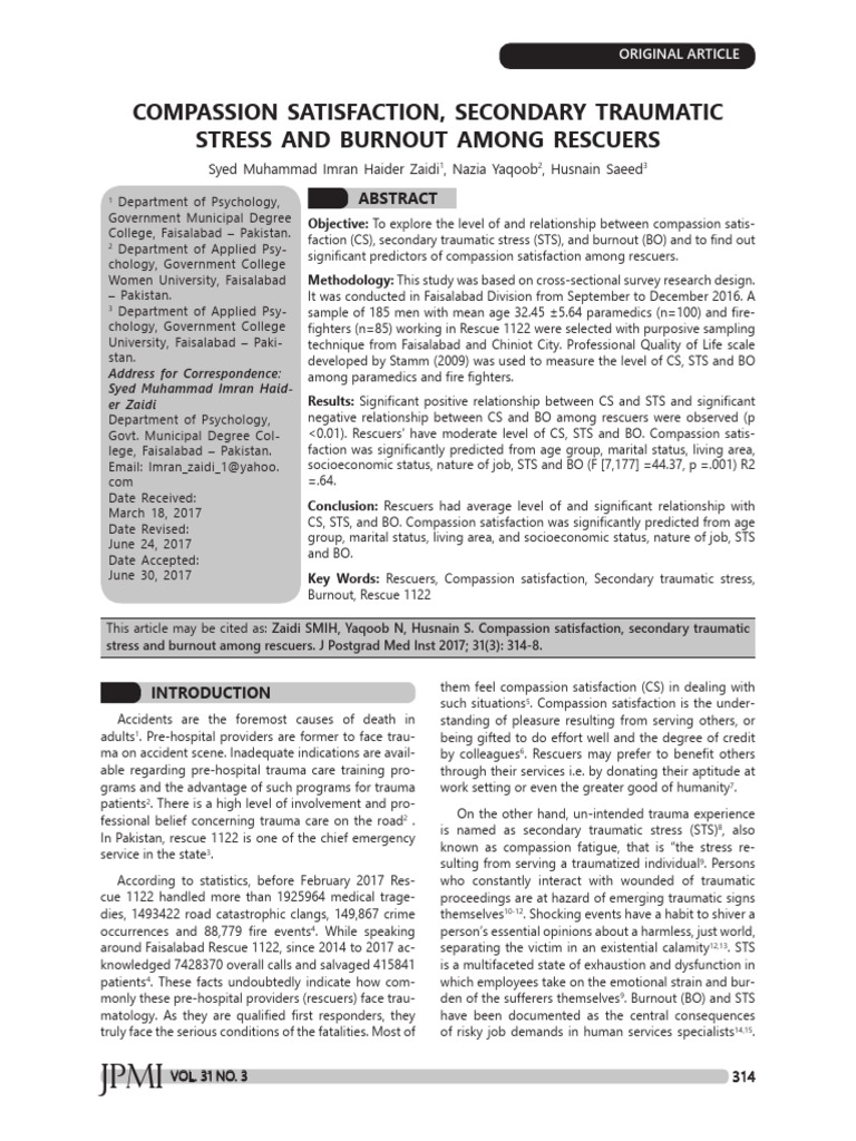 Rescuers' Compassion Satisfaction and Stress | PDF | Social Psychology ...