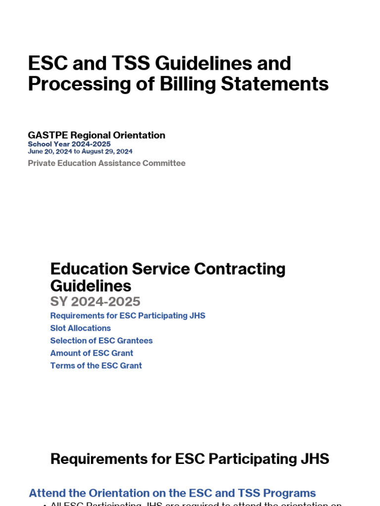 ESC and TSS Guidelines for 2024-2025 | PDF | Middle Schools | Teachers