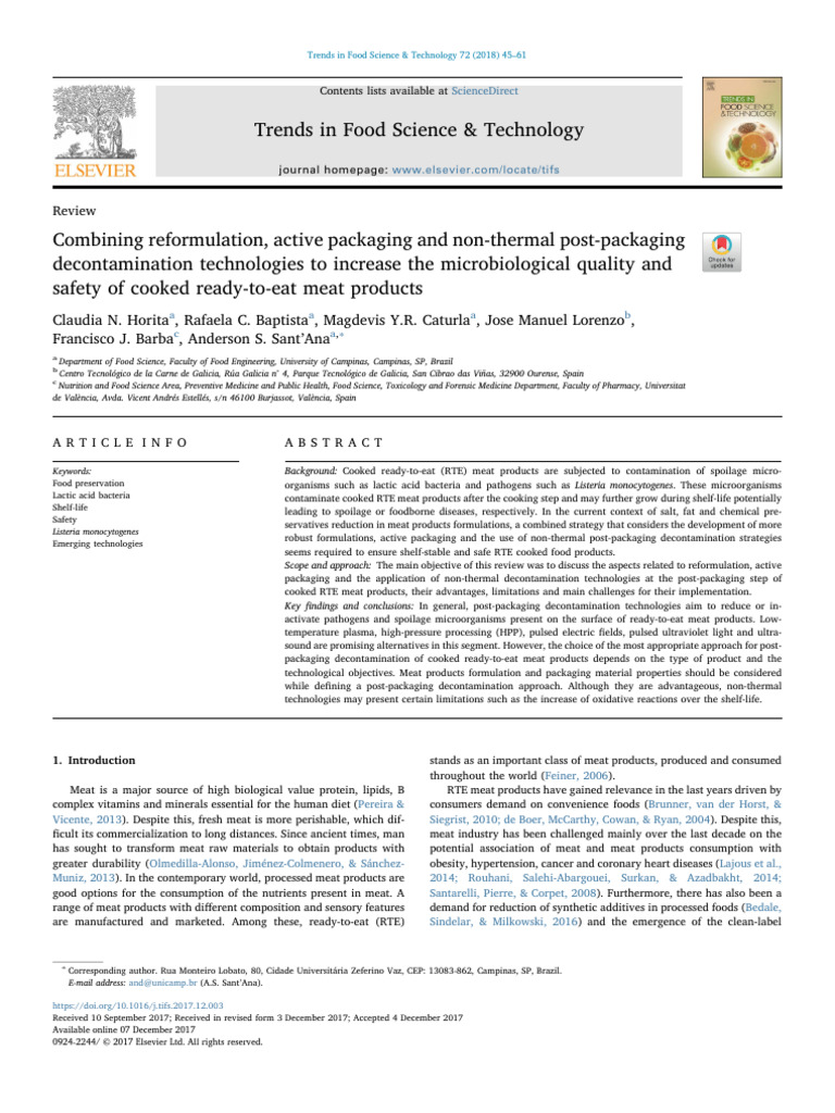 Trends in Food Science & Technology | PDF | Antimicrobial | Meat