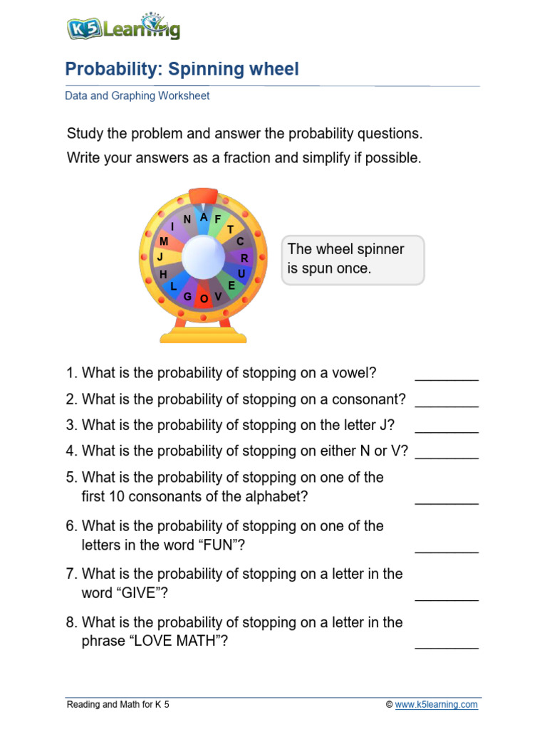 Spinning Wheel Probability Worksheet | PDF | Consonant | Alphabet