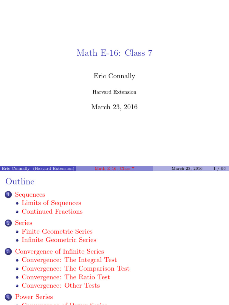 Harvard Math Extension E-16 Class 7 | PDF | Power Series | Limit ...