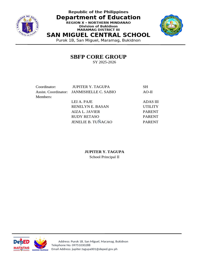 San Miguel Central School SBFP 2025-2026 | PDF