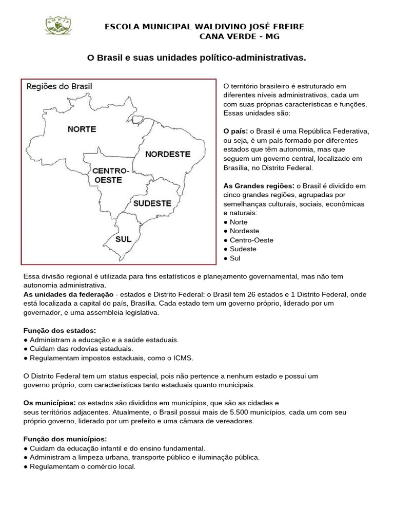Estrutura Política do Brasil: Unidades Administrativas | PDF | Brasil