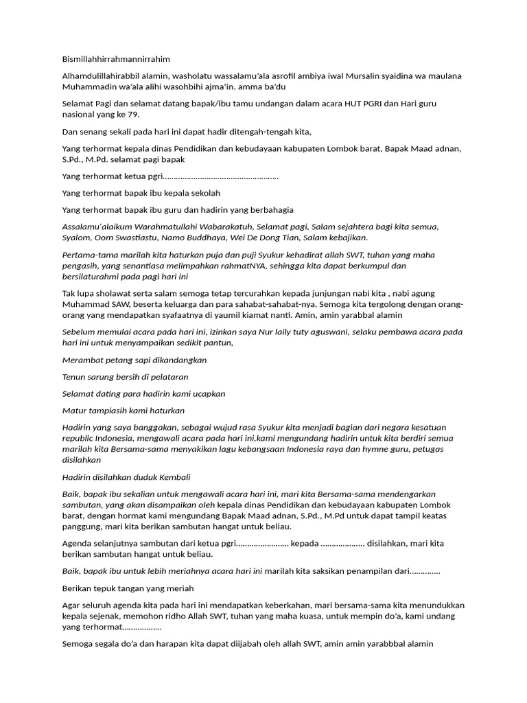 Teks MC Acara HUT PGRI Non Formal | PDF