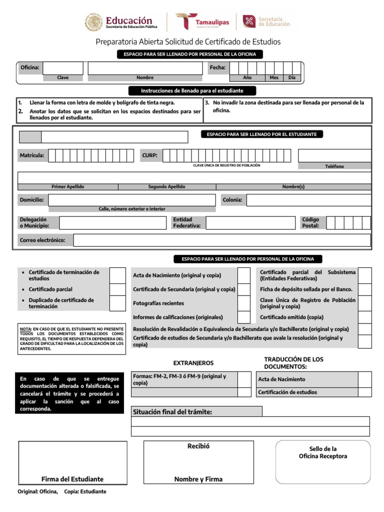 Solicitud de Certificado de Estudios | PDF | Certificado de nacimiento