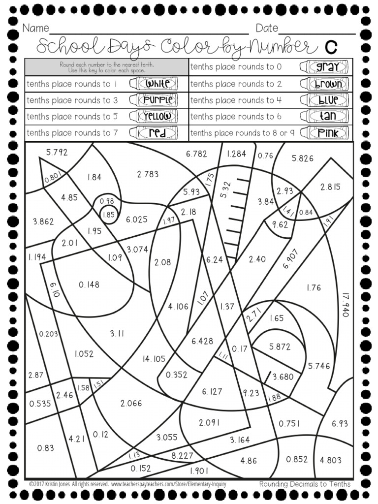Rounding Decimals Coloring Page | PDF
