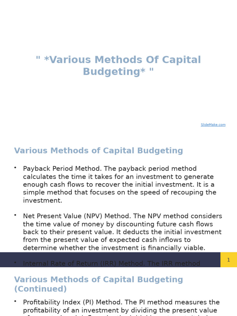 Capital Budgeting Methods Explained | PDF