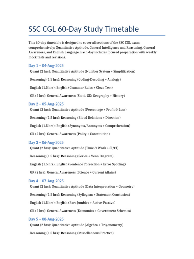 SSC CGL 60-Day Study Plan | PDF