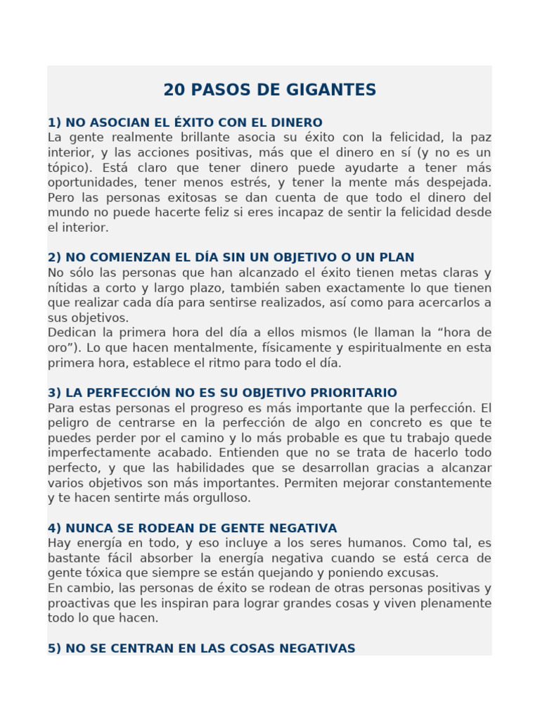 20 Claves para el Éxito Personal | PDF | Felicidad | Experiencia