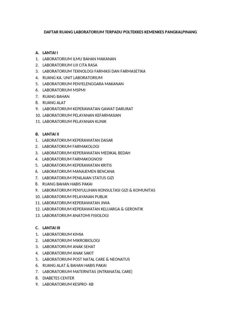 Ruang Laboratorium Poltekkes Pangkalpinang | PDF