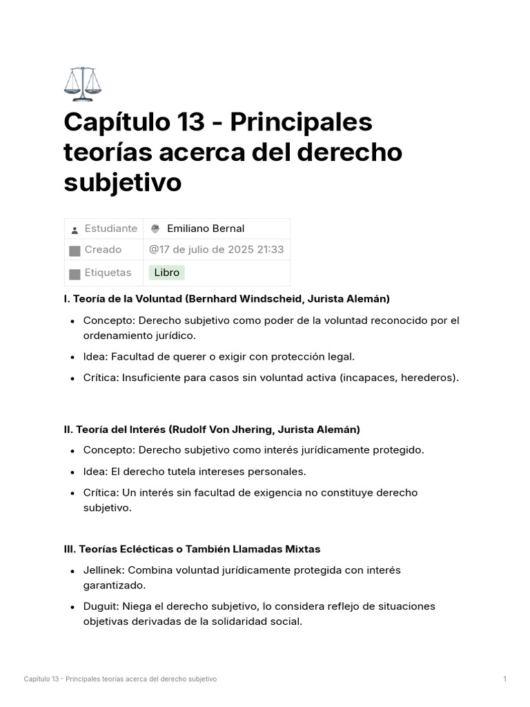 Captulo 13 - Principales Teoras Acerca Del Derecho Subjetivo | PDF