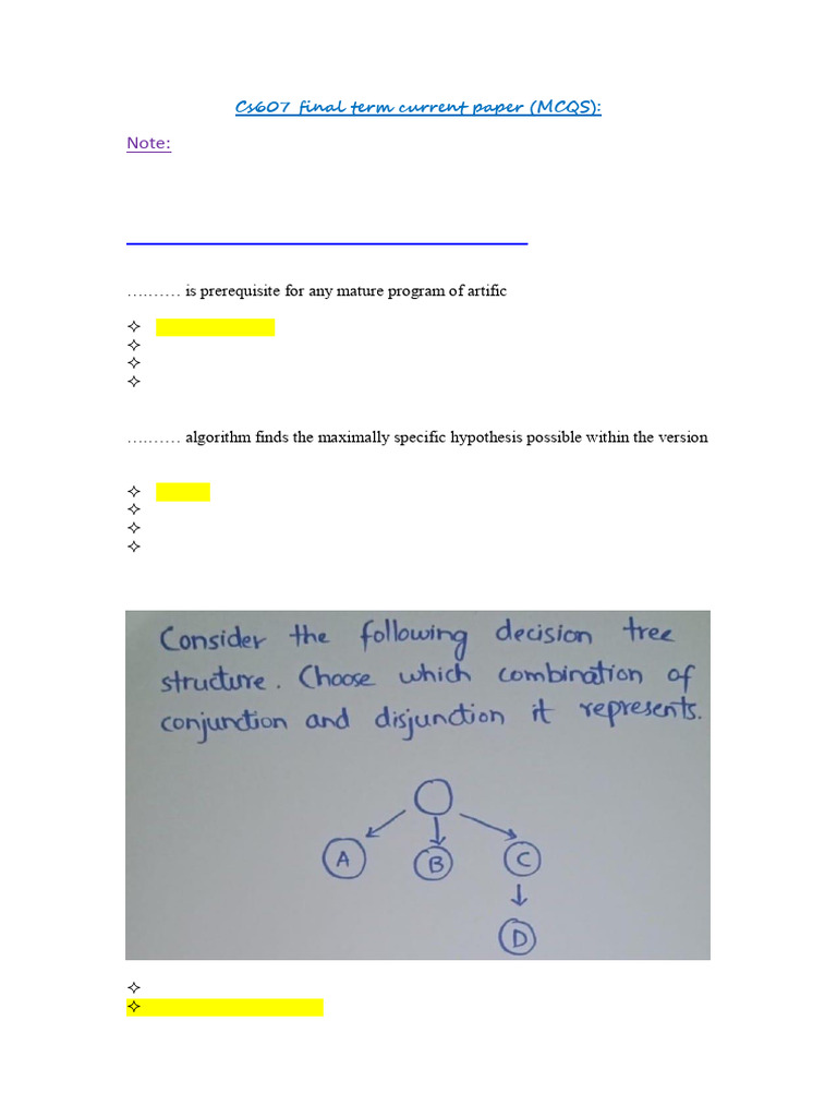 Cs607 AI Final Term MCQs Guide | PDF | Fuzzy Logic | Artificial ...