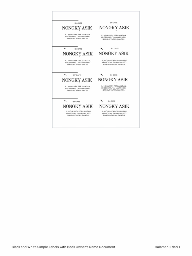 Black and White Simple Labels With Book Owner's Name Document ...