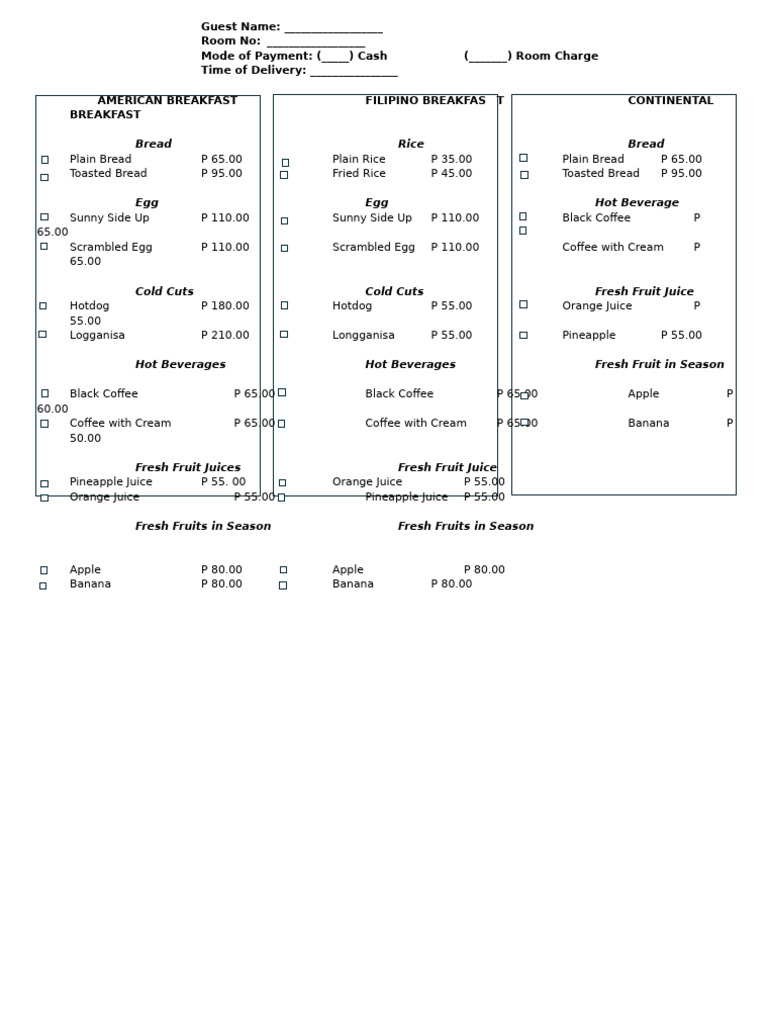 FBS Breakfast Menu Options | PDF
