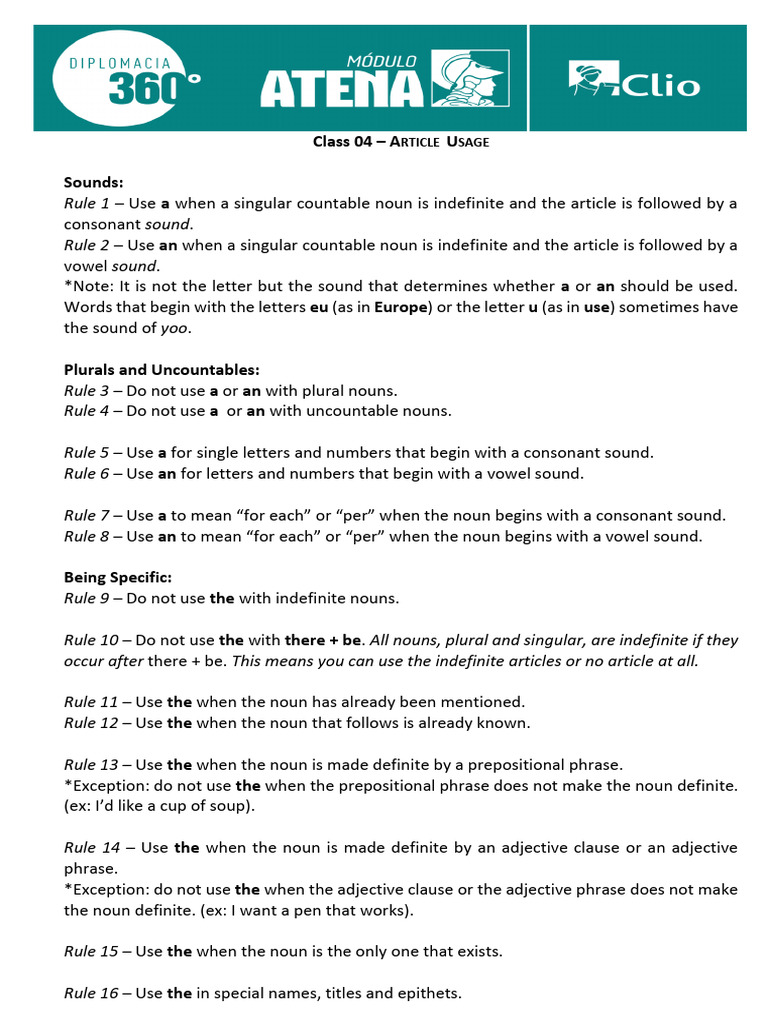 Article Usage Rules Explained | PDF | Noun | Adjective