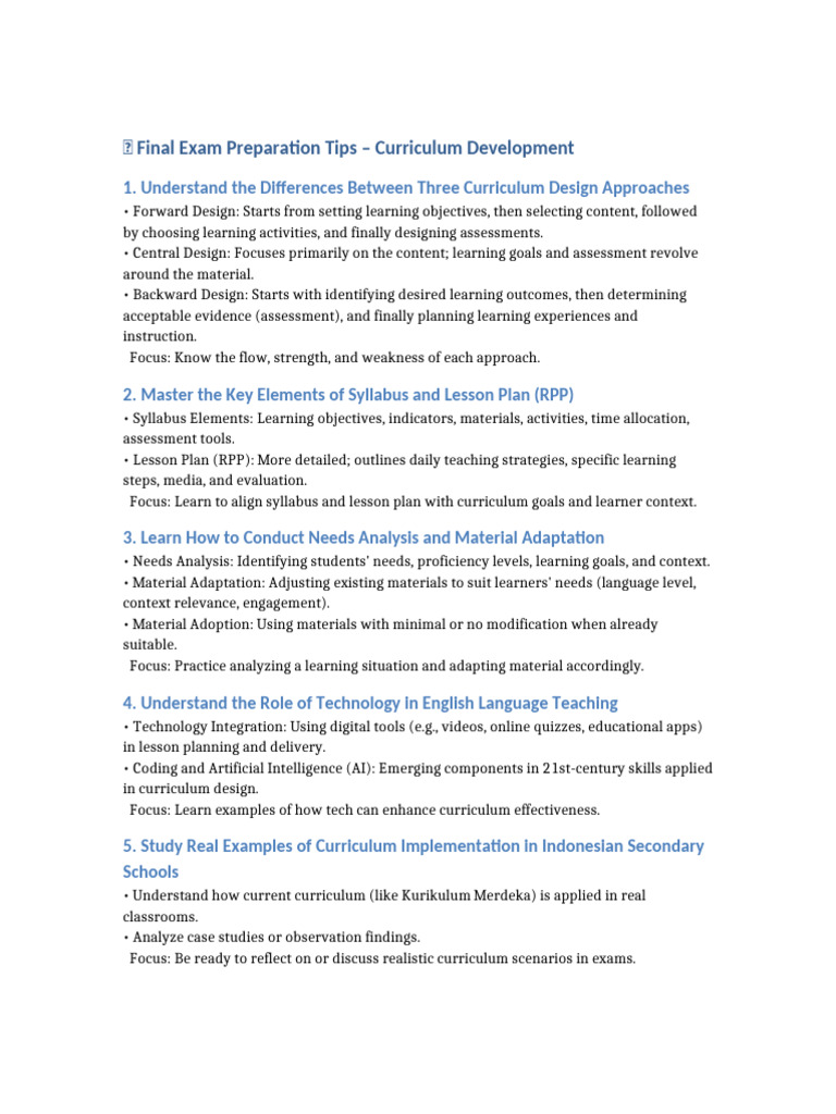 UAS Exam Tips Curriculum Development-1 | PDF