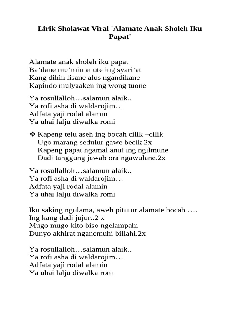 Sholawat Alamate Nak Sholeh | PDF