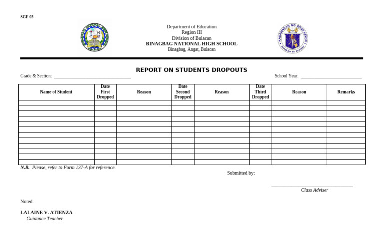 Student Dropout Report Form | PDF
