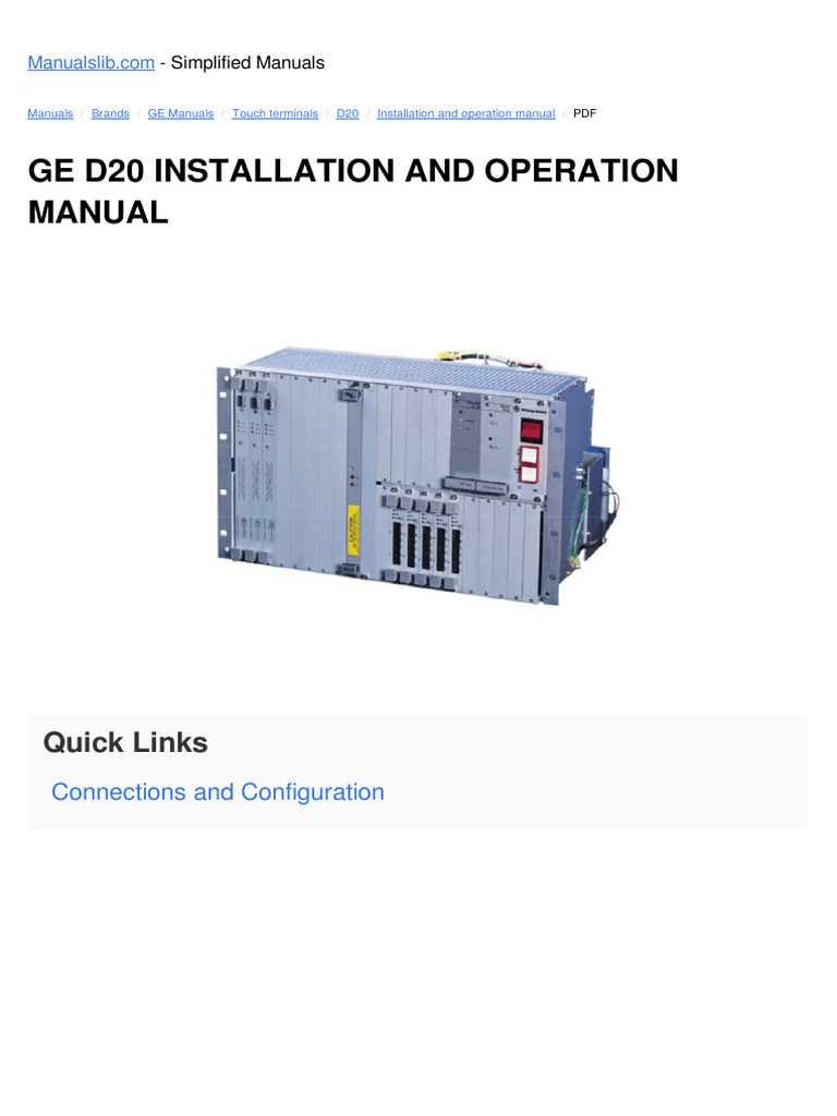 Ge D20 Installation and Operation Manual: Quick Links | PDF ...