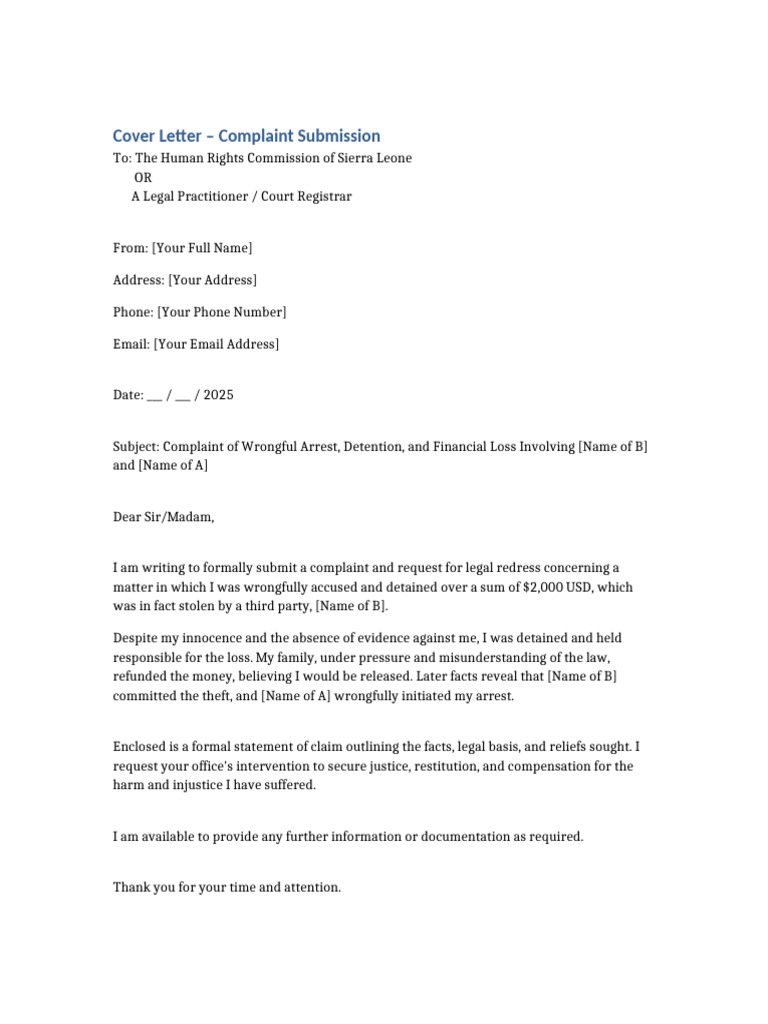Cover Letter Human Rights Complaint | PDF