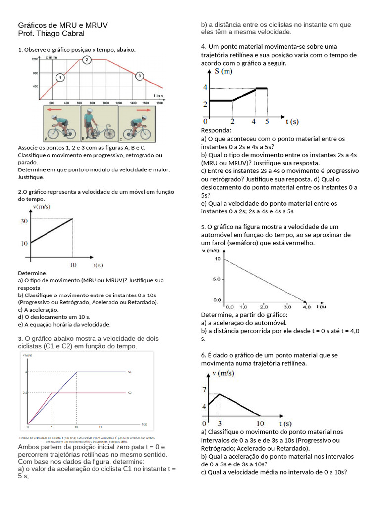 Gráficos de Movimento: MRU e MRUV | PDF | Velocidade | Quantidades físicas