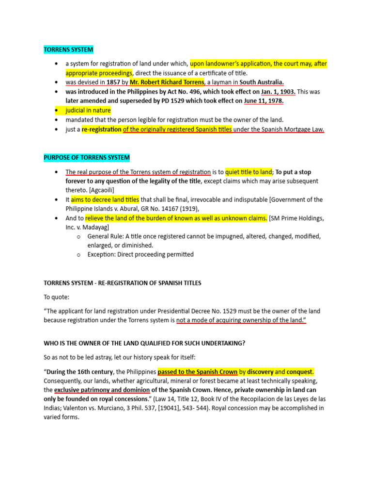 Overview of the Torrens Land System | PDF | Civil Law (Common Law ...