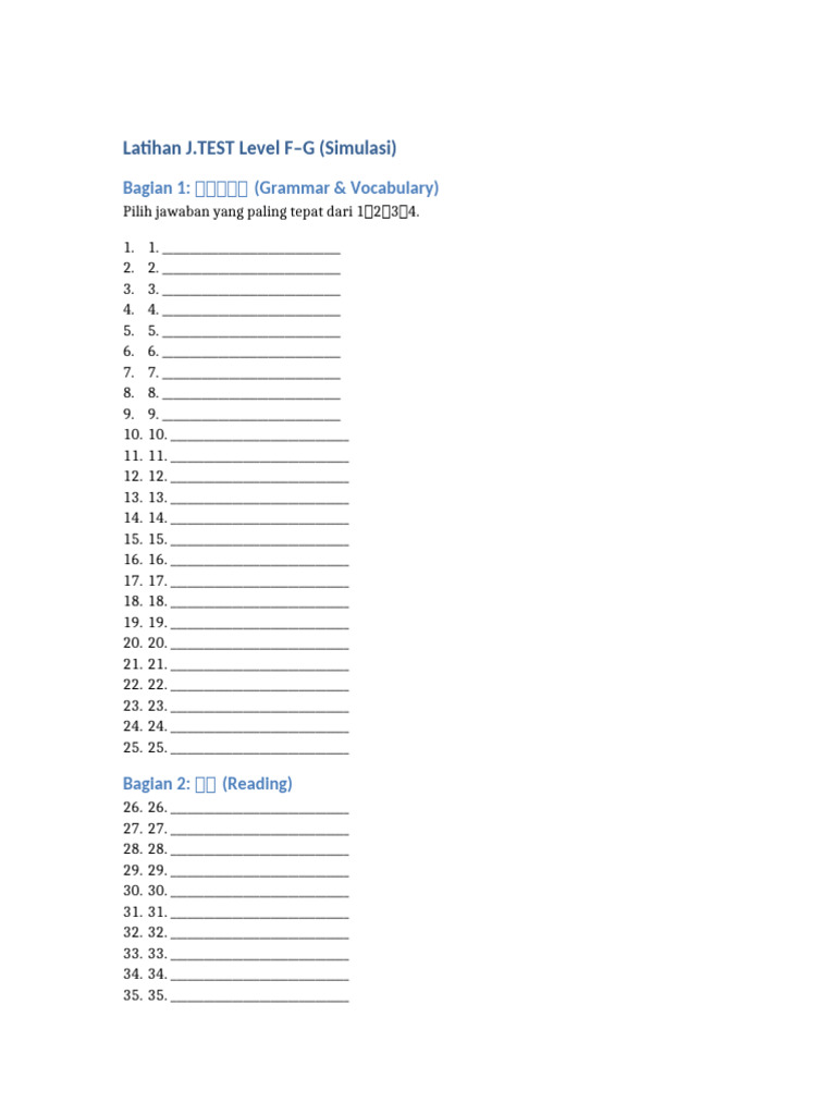 Latihan J.TEST Level F-G Lengkap | PDF