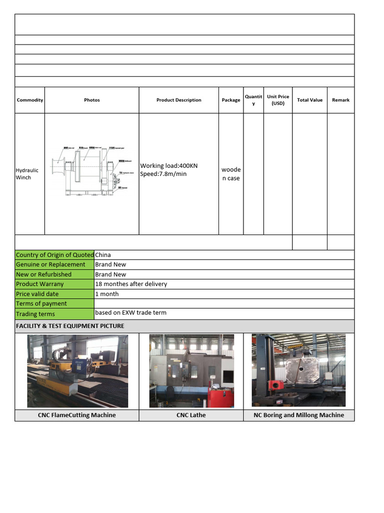 Quotation-40T Hydraulic Winch Machinery (1) - Is | PDF