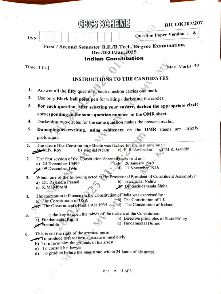 Indian_Constitution_PYQ[1] | PDF | Government Of India | Legal Documents