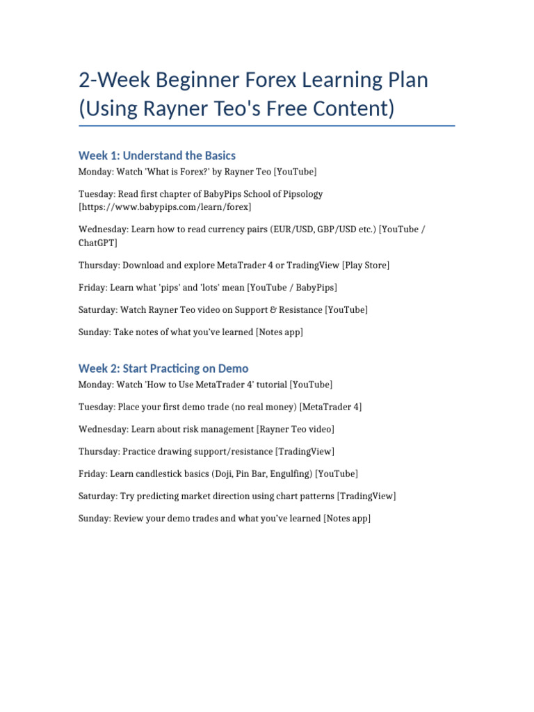 2-Week Forex Learning Plan for Beginners | PDF
