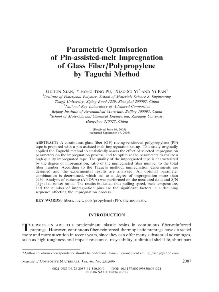Optimizing GF/PP Impregnation via Taguchi | PDF | Signal To Noise Ratio ...