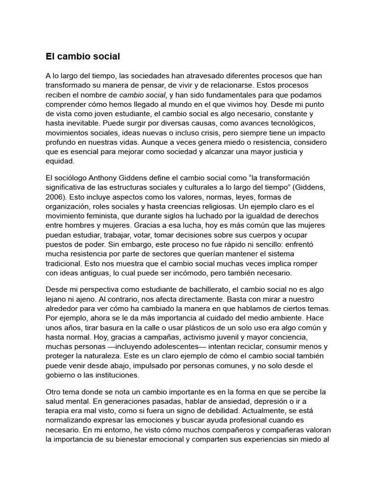 Importancia del Cambio Social en la Juventud | PDF | Cambio social | Mujer