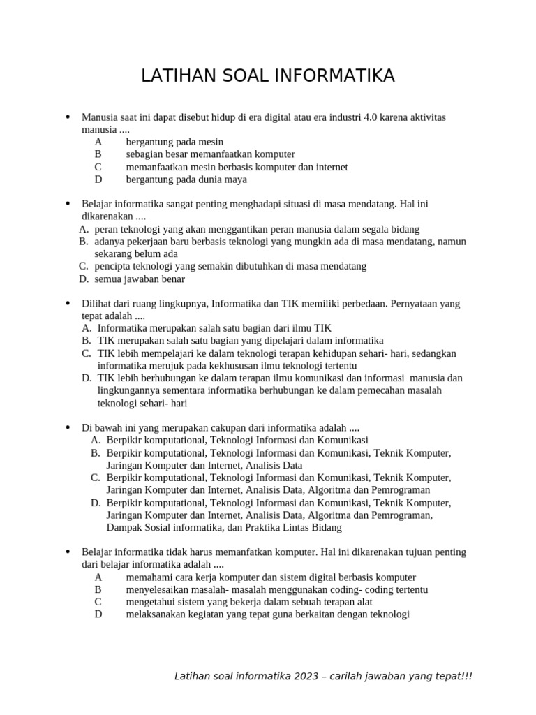Latihan Soal Informatika 2023 | PDF