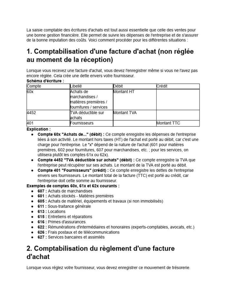 Saisie comptable des achats expliquée | PDF | Facture | Comptabilité