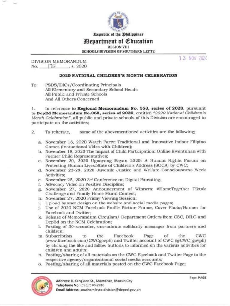 2020 National Children's Month Celebration | PDF