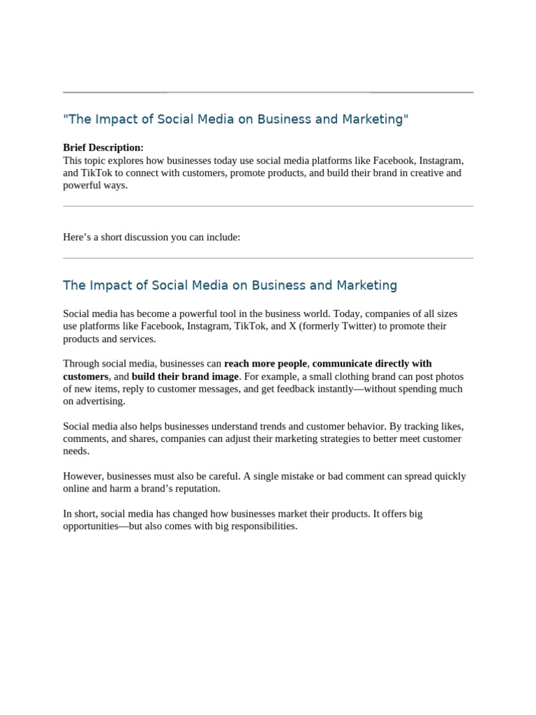 The Impact of Social Media On Business and Marketing | PDF
