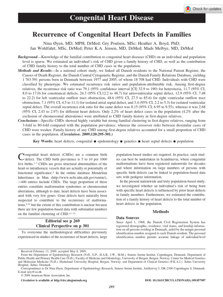 Familial Recurrence of Congenital Heart Defects | PDF | Congenital ...