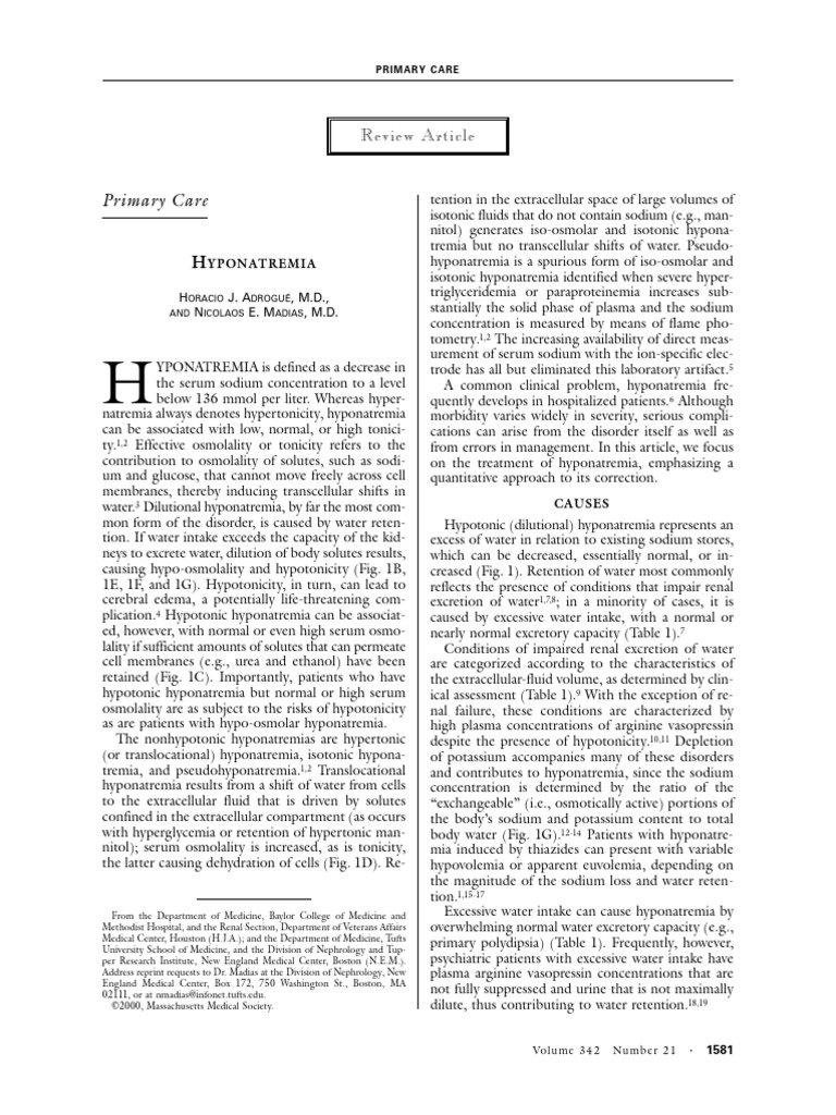 Understanding Hyponatremia in Primary Care | PDF | Medical Specialties ...