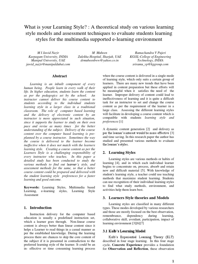 Evaluating Learning Styles in E-Learning | PDF | Learning Styles ...