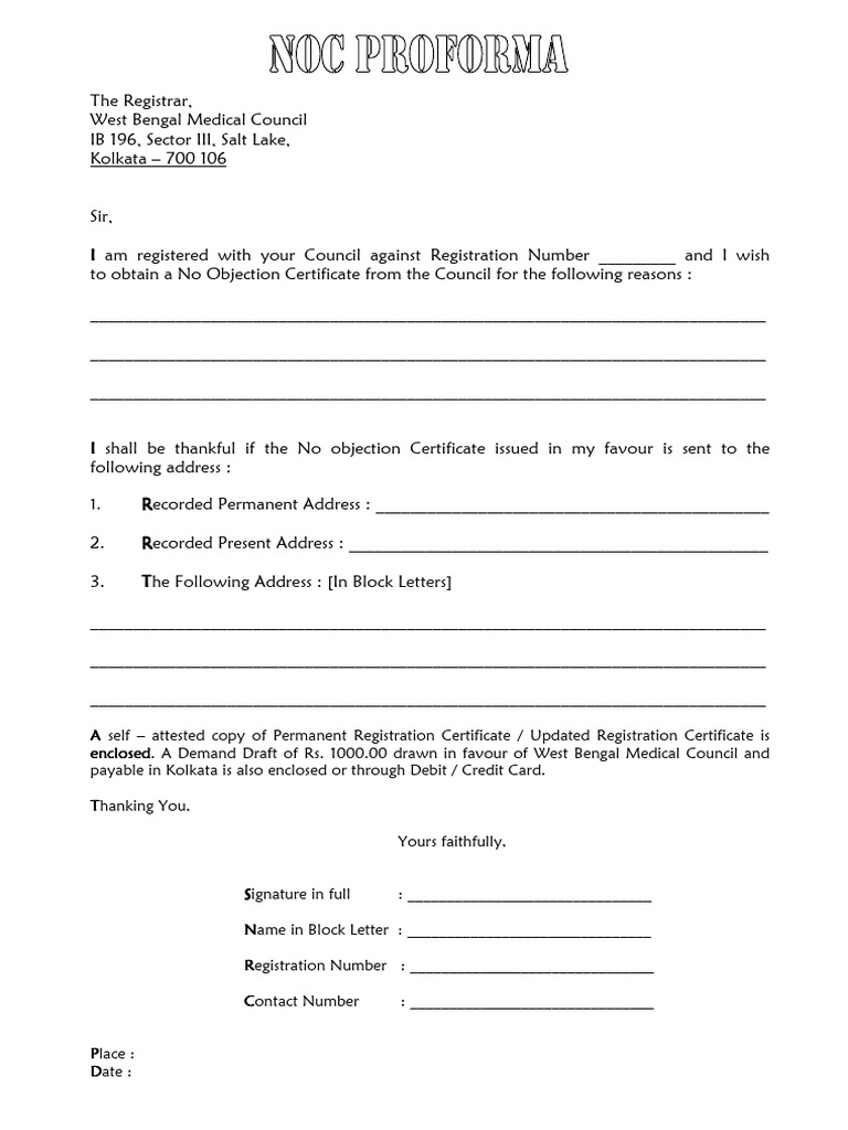 NOC Request to West Bengal Medical Council | PDF