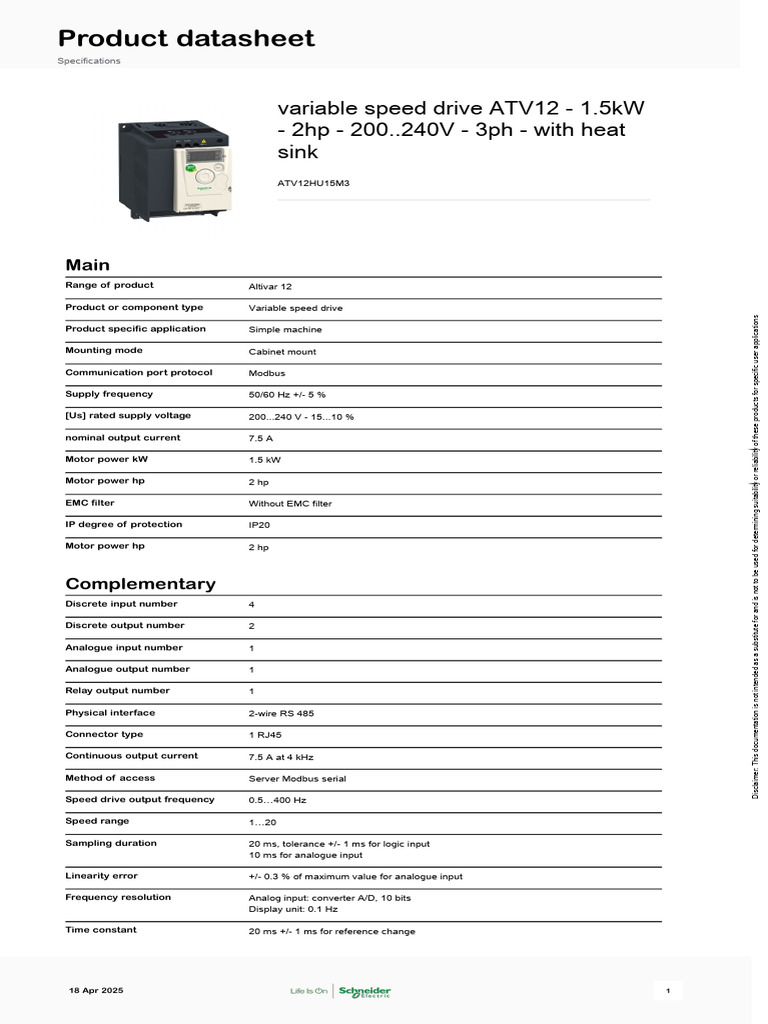 ATV12 Variable Speed Drive Overview | PDF | Analog To Digital Converter ...