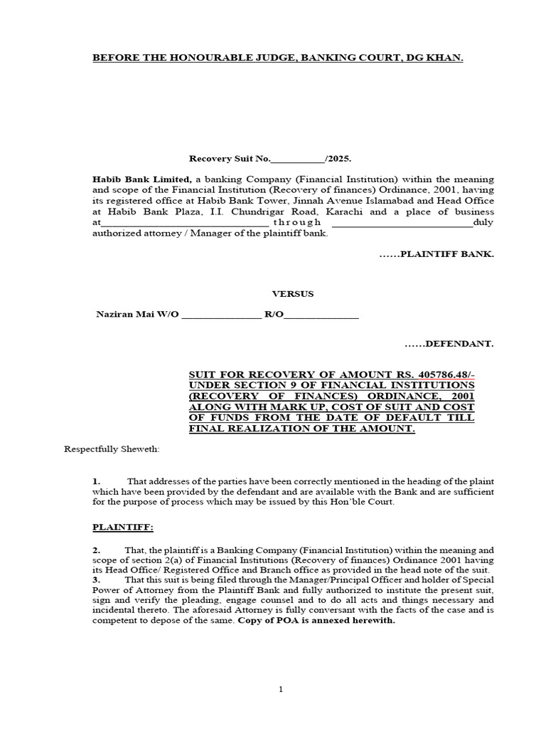 HBL Vs Naziran Mai (Personal Loan) | PDF | Lawsuit | Banks