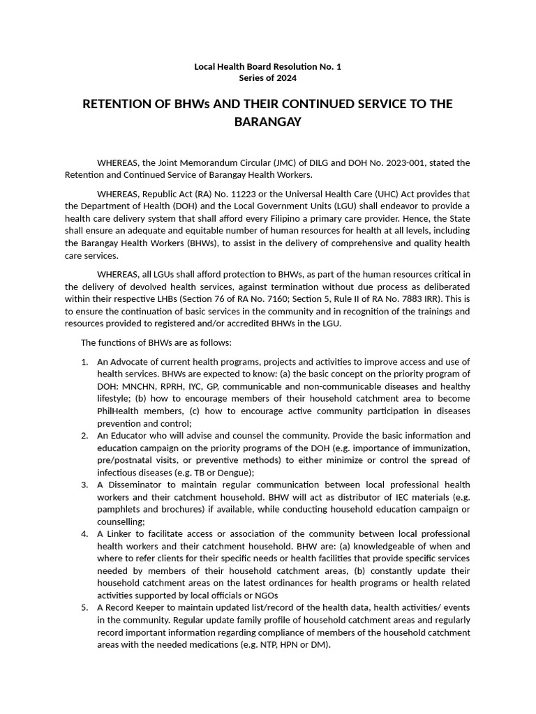 Retention of BHWs in Local Health Board | PDF | Health Care | Social ...