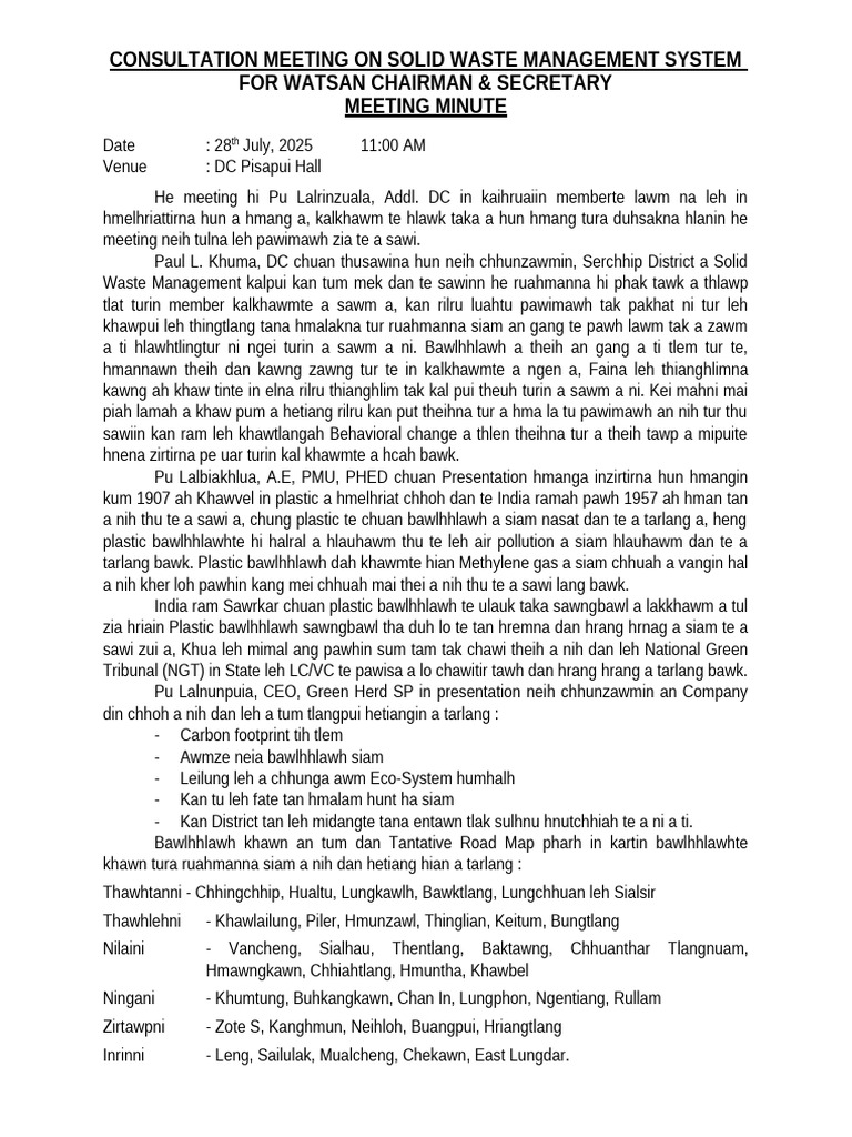 Solid Waste Management Meeting Minutes | PDF | Environmental Issues ...