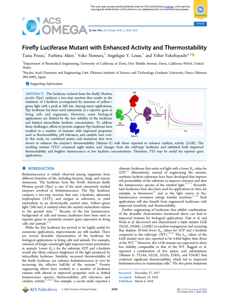 Firefly Luciferase Mutant With Enhanced Activity and Thermostability ...
